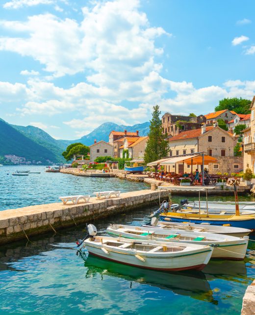 Historic town of Perast at Bay of Kotor in summer, Montenegro